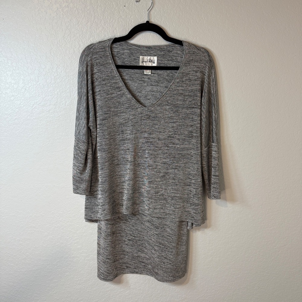 Joseph Ribkoff Tunic Top Slinky Layered V-Neck Women'sโ Size US 6 Heather Gray